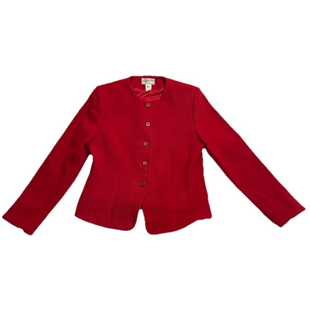 Vintage‎ Pendleton Virgin Wool Cropped Red Blazer Jacket Woman's Size 8